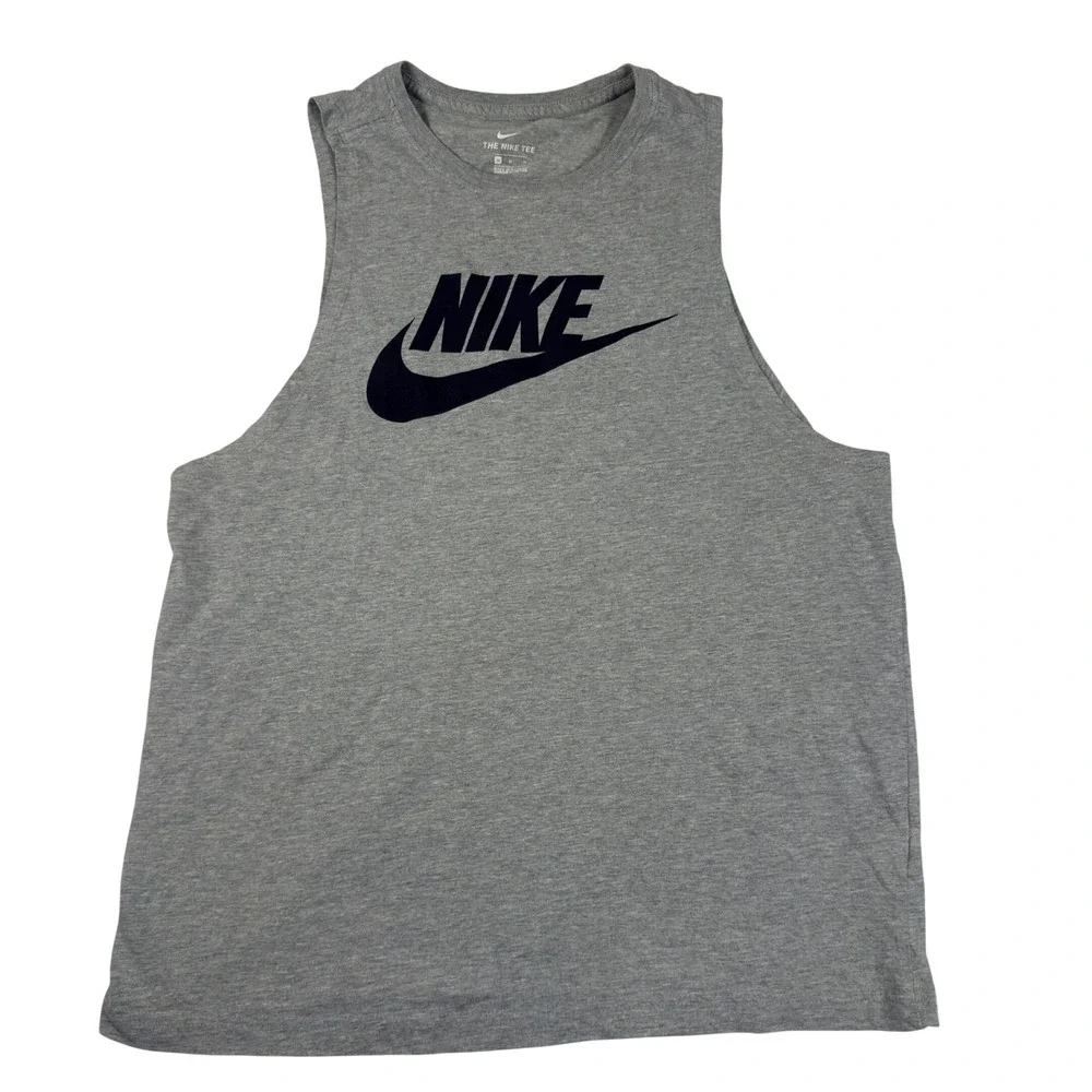 Nike Mens Swoosh Logo Muscle Workout Tank Top Grey Size M